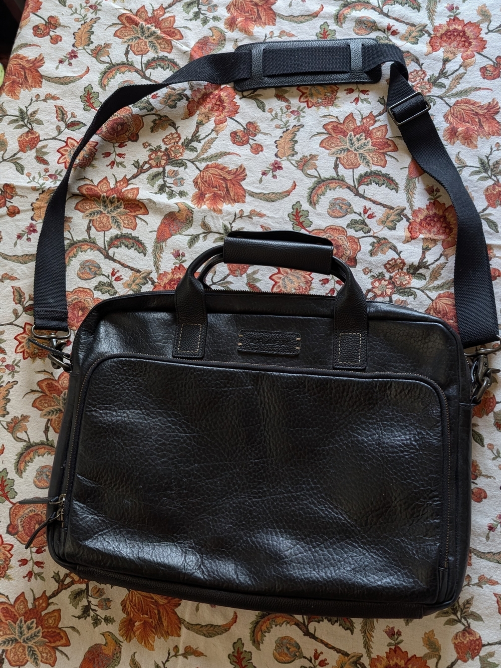 Trask Black Leather Messenger Briefcase with Shoulder Strap